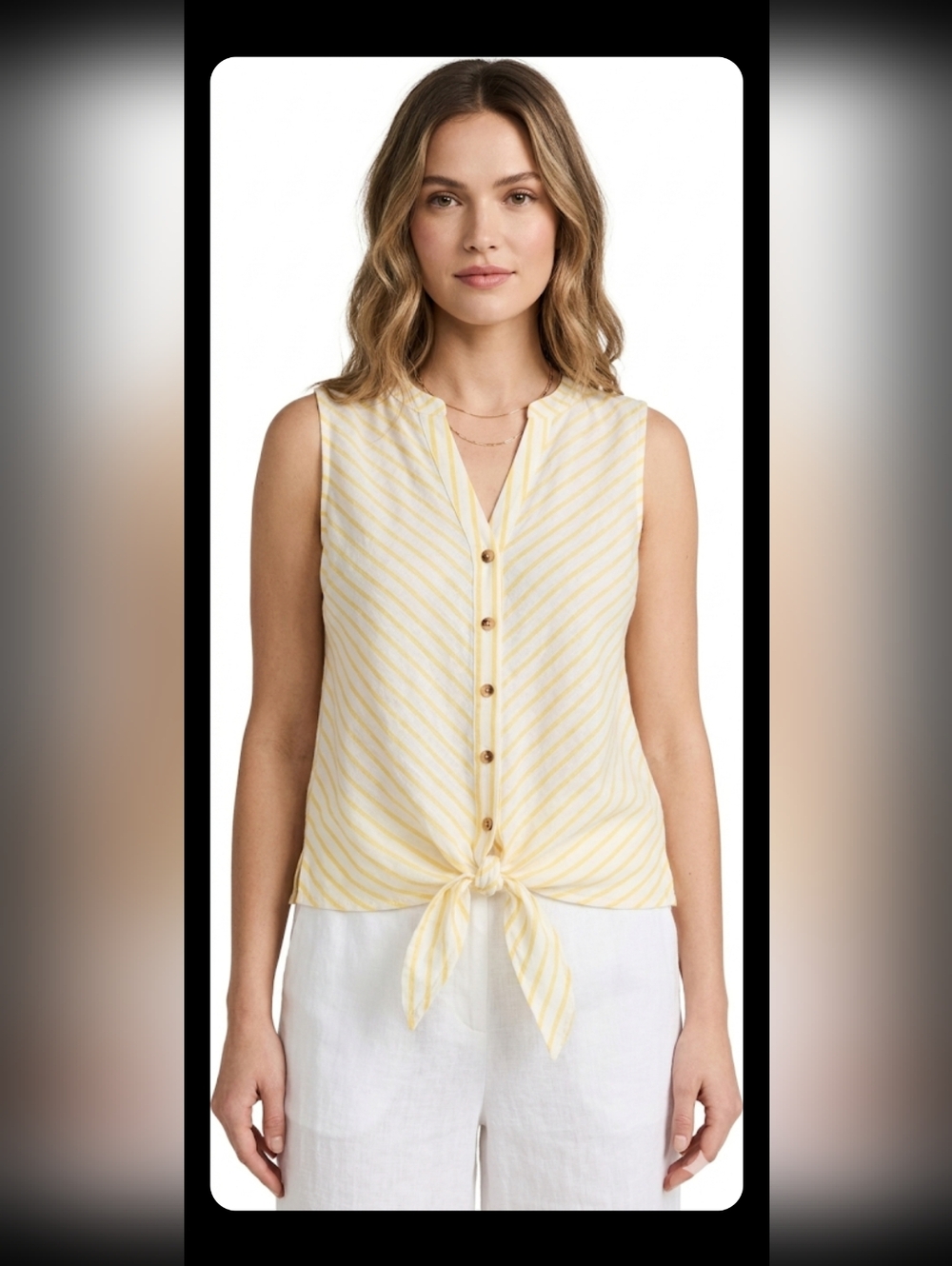 MAEVE BY ANTHROPOLOGIE WOMEN'S SLEEVELESS,V-NECK YELLOW/WHITE STRIPED TOP SIZE 8
